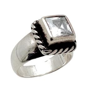NEW Silpada Vintage .925 Sterling Silver Square Top Grade CZ Braided Edge